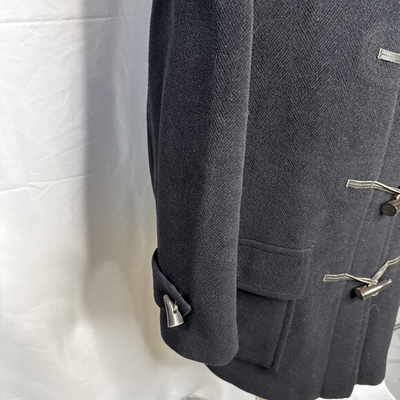 BURBERRY LONDON Duffle Coat Toggle Wool Hooded Black UK 16 US 12 L - Picture 6 of 11
